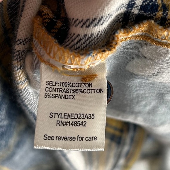 Aratta Silent Journey Heart Feels Plaid Button Down Floral Back Cotton Sz Small - Picture 5 of 5